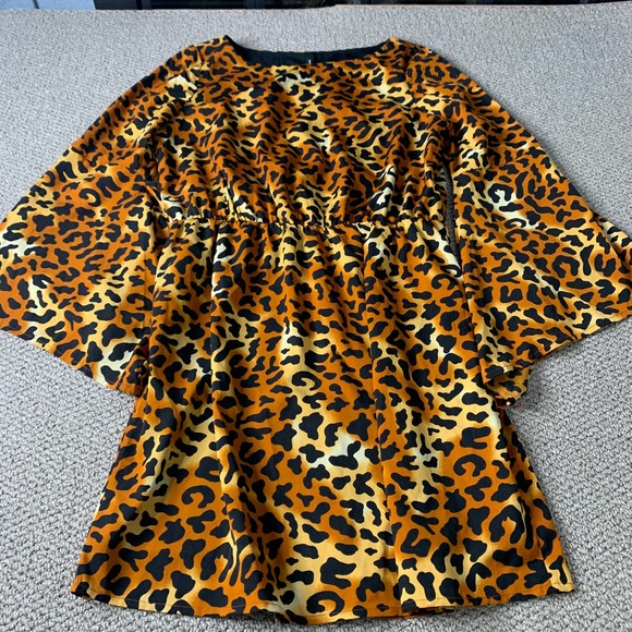 W118 By Walter Baker Womens Dress Size Medium Orange Leopard Print Flared Sleeve - Picture 1 of 13